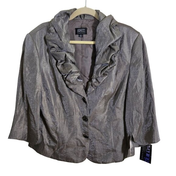 Adrianna Papell NWT Shimmer Taupe Ruffle Collar Evening Jacket Size 18 - Picture 1 of 9